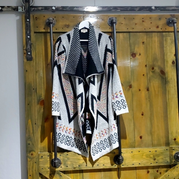 ADORA WESTERN COWGIRL TRIBAL CARDIGAN SWEATER POCKETS SIZE LARGE GRAY BOHO - Picture 1 of 8